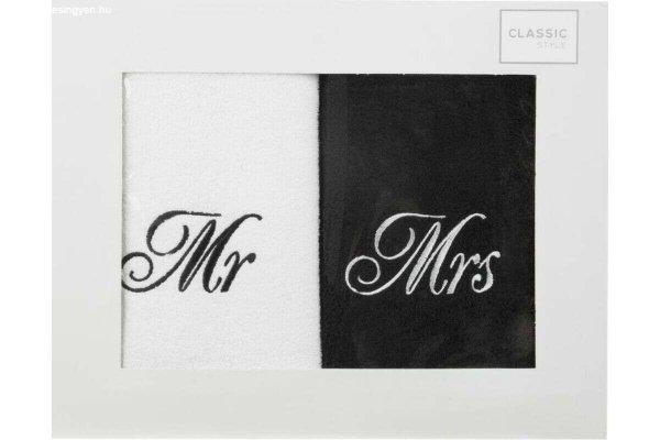Mr és Mrs hímzett törölköző szett 2db 70x140 cm Fehér/fekete