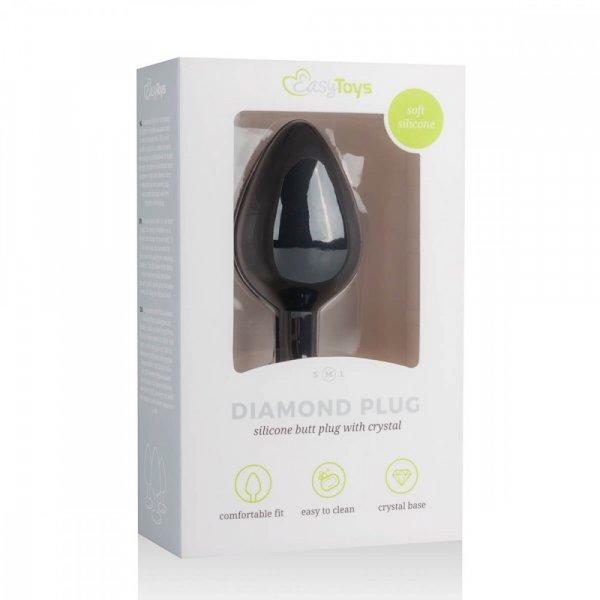 Easytoys Diamond - fehér köves anál plug (közepes) - fekete