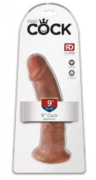 King Cock 9 - tapadókorongos élethű dildó (23cm) - sötét natúr