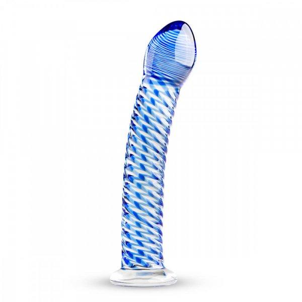 Gildo Glass No. 5 - spirál üveg dildó (átlátszó-kék)