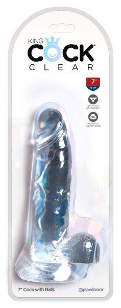 King Cock Clear 7 - tapadókorongos, herés dildó (18cm)