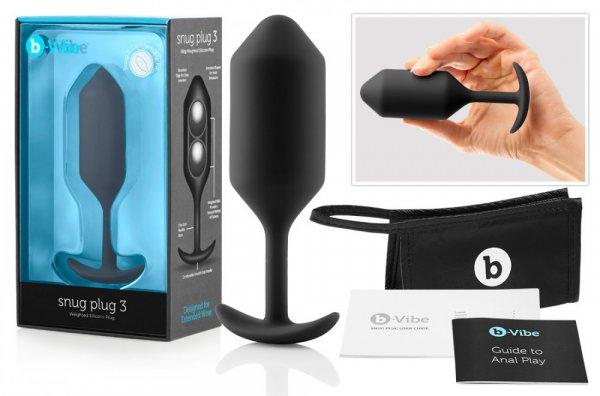 b-vibe Snug Plug 3 - dupla golyós anál plug (180g) - fekete