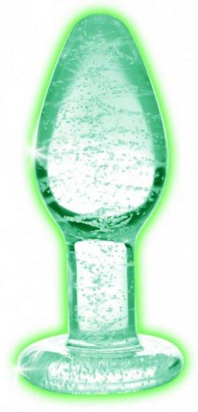 Booty Sparks Glow in the Dark S - üveg anál plug (átlátszó)