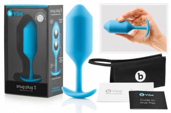 b-vibe Snug Plug 3 - dupla golyós anál plug (180g) - kék