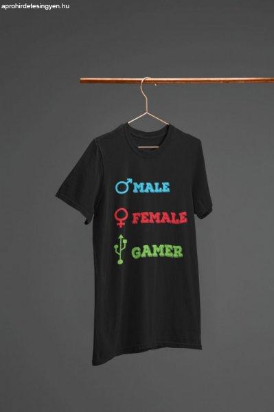 Male. Female. Gamer. fekete póló