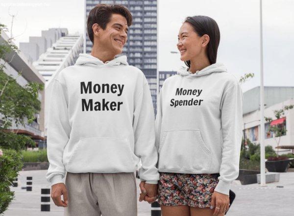 Money maker & Money spender páros fehér pulóverek
