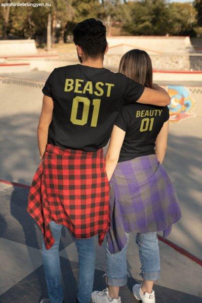 Beauty & Beast páros fekete pólók arany felirattal