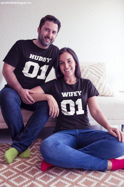 Hubby & Wifey páros fekete pólók