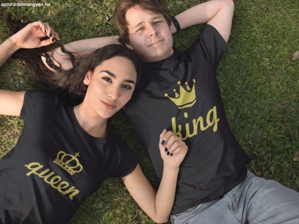 King & Queen páros fekete pólók arany felirattal 3