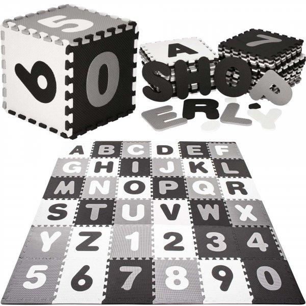 Springos szivacs puzzle szőnyeg 175x175cm - Betűk és számok #fekete-fehér