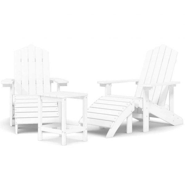 Fehér hdpe kerti adirondack székek lábtartóval és asztallal