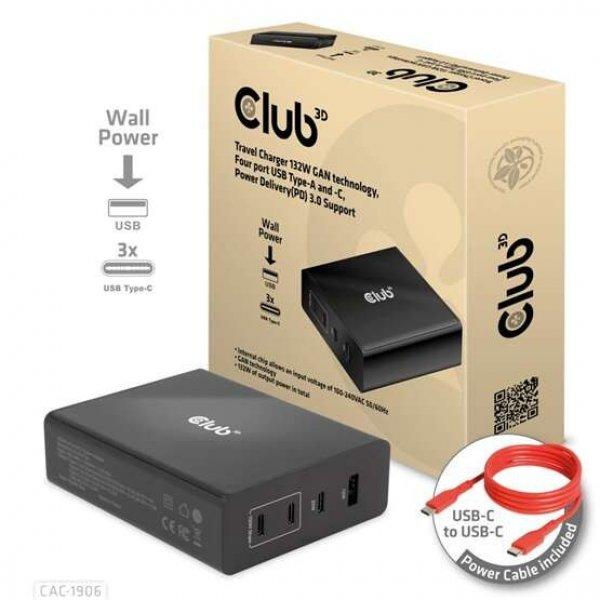 Club3D 132W GAN technology, 4 port USB Type-A and -C, Power Delivery(PD) 3.0
Support - Travel Charger
