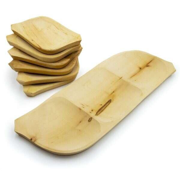 7 részes fatányér készlet – fából készült kínáló szett – 1 db 60
x 20 cm-es tál és 6 kisebb tányér (BBA)
