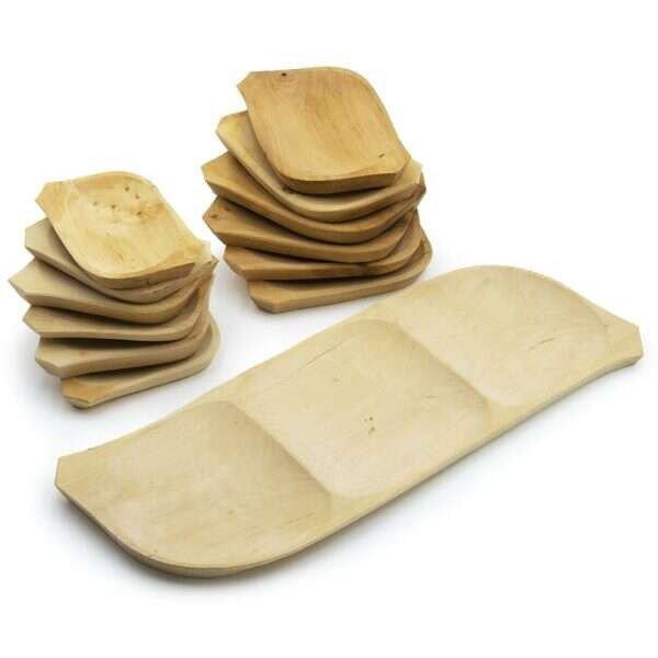 13 részes fatányér készlet – fából készült kínáló szett – 1 db 60
x 20 cm-es tál és 12 db tányér (BBA)