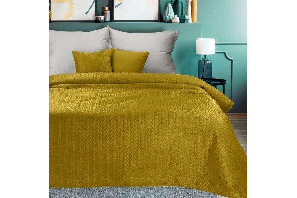 Luiz4 bársony ágytakaró halszálka mintával  Mustársárga 200x220 cm