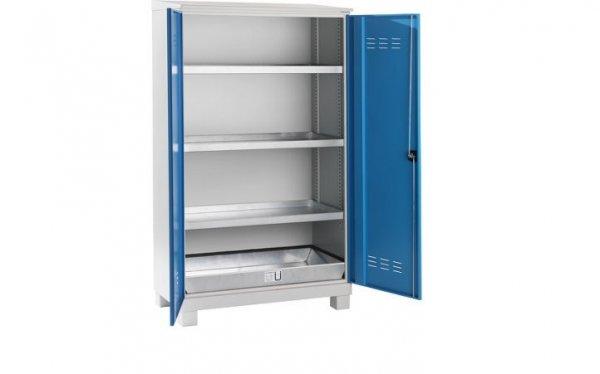 Felfogótálcás szekrény kültéri tároláshoz, 3 tálcás polccal, 1 alsó
felfogótálcával, 2100 x 1200 x 600 mm