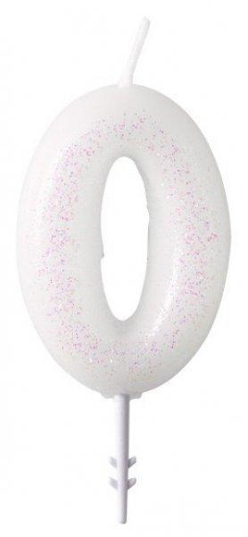 Fehér csillámos gyertya 0-ás 6,5 cm