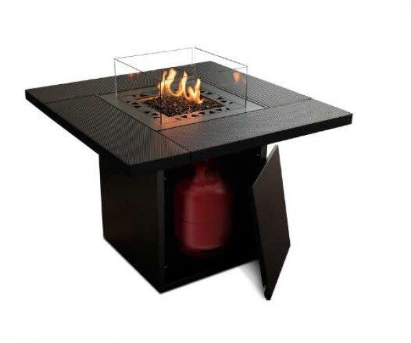 Kültéri gázkandalló garnitúra, Planika, négyzet alakú asztal, 10 kW,
fekete, 90x90x80 cm
