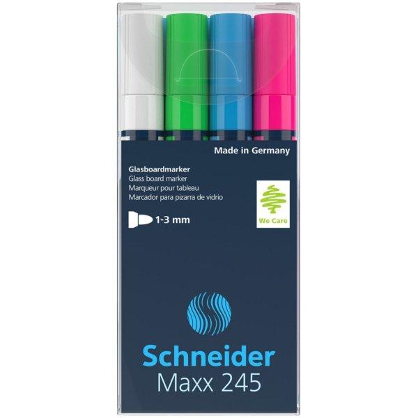 Üvegtábla marker 1-3mm, Schneider Maxx 245, 4 klf. szín