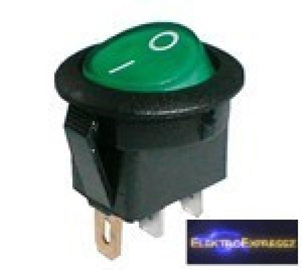 Billenő kapcsoló 2pol./3pin ON-OFF 250V/6A (kerekített) - átlátszó zöld