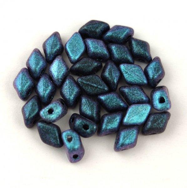 Mini Gemduo cseh préselt üveggyöngy - jet polychrome indigo orchid - 6x4 mm