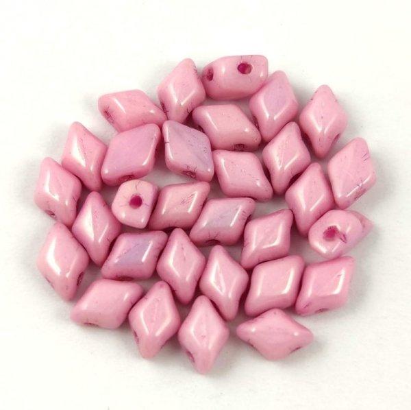 Mini Gemduo cseh préselt üveggyöngy - White Pink Luster - 6x4 mm