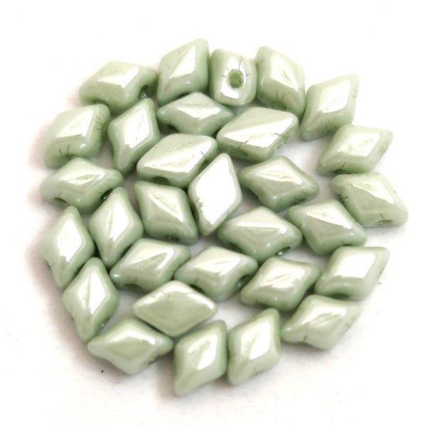 Mini Gemduo cseh préselt üveggyöngy - White Light Green Luster - 6x4 mm