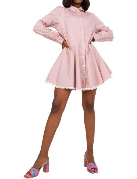 Világos rózsaszín inges miniruha szoknyán csipkével