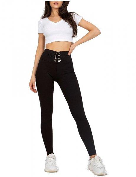 Fekete bordás női fűzős leggings