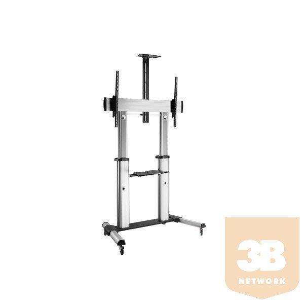 Equip TV/Monitor állvány - 650605 (60"-100" álló, dönthető,
állítható magasság, gurulós, Max.:100kg, fekete/ezüst)