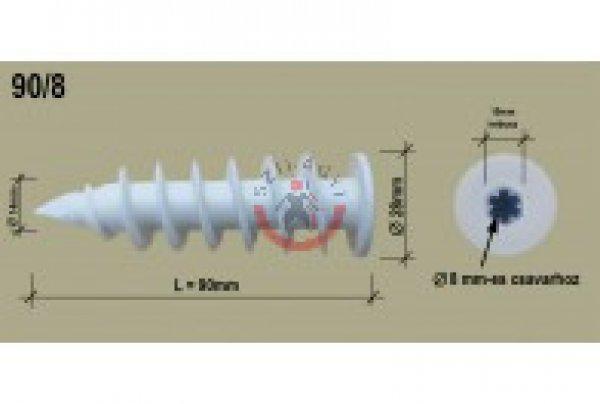 Polisztirol dűbel 90 csavarmenetes 10 cm-es szigeteléshez, csavar: 8 mm