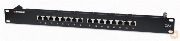 Intellinet Patch panel FTP Cat.5e 16-portos RJ45 19'' 1U, polc, fekete