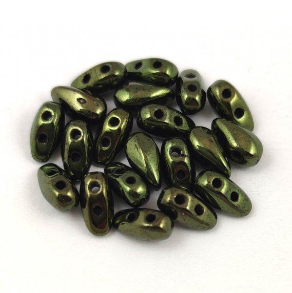 DropDuo - cseh préselt kétlyukú gyöngy - Metallic Green - 3x6mm