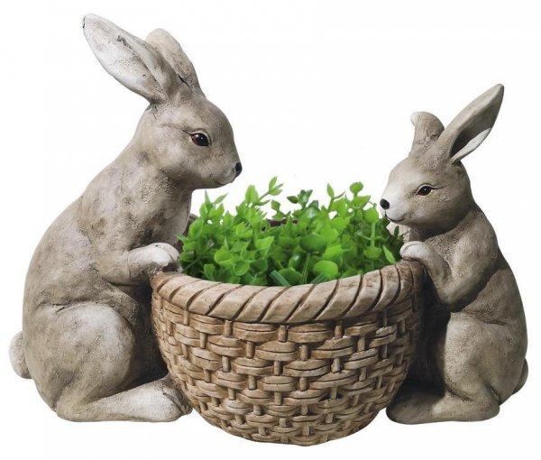 Decoration Gecco 8612, Rabbit in the basket, magnesia, 30 cm