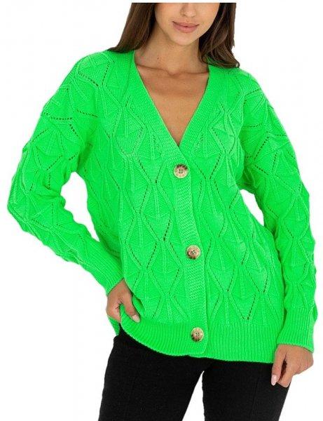 Neonzöld gombos kötött pulóver