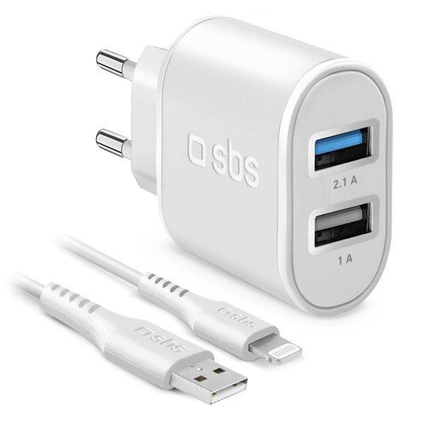SBS Utazási töltőkészlet, Ultra Fast Charge, 2x USB/Lightning MFI C-89
kábel, fehér