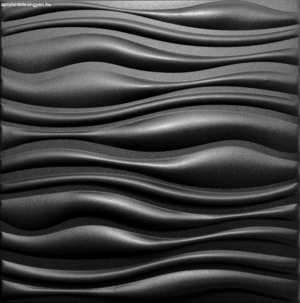 Polistar Flow fekete hullámos polisztirol falpanel, burkolat, 3d dekoráció
falra (50x50cm)