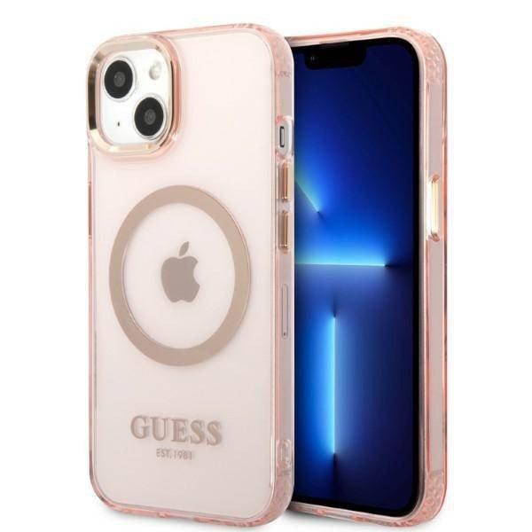 Guess GUHMP13MHTCMP iPhone 13 / 14 / 15 6.1" rózsaszín keménytok arany
kontúrú áttetsző MagSafe
