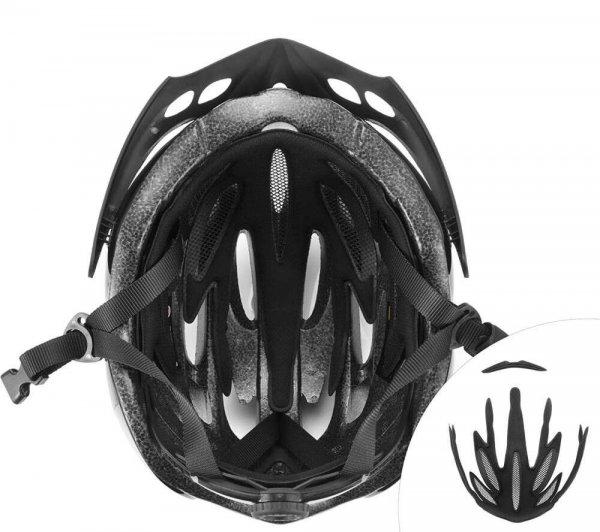Női/Férfi kerékpáros Sisak, L 58-61cm, fényvisszaverő csíkok,
fejátmérő szabályzó, spoiler+táska, fekete alapon fehér csíkok