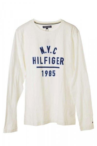 Tommy Hilfiger fehér, feliratos, hosszú ujjú férfi póló – M