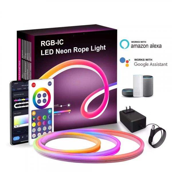 RSH® LD05 - SMART, RGB LED Neoncsík - 5 méter, irányítás: Applikáció &
távirányító, 16 mill. szín, 4 világítási mód, falra ragasztható, IP68
vízálló