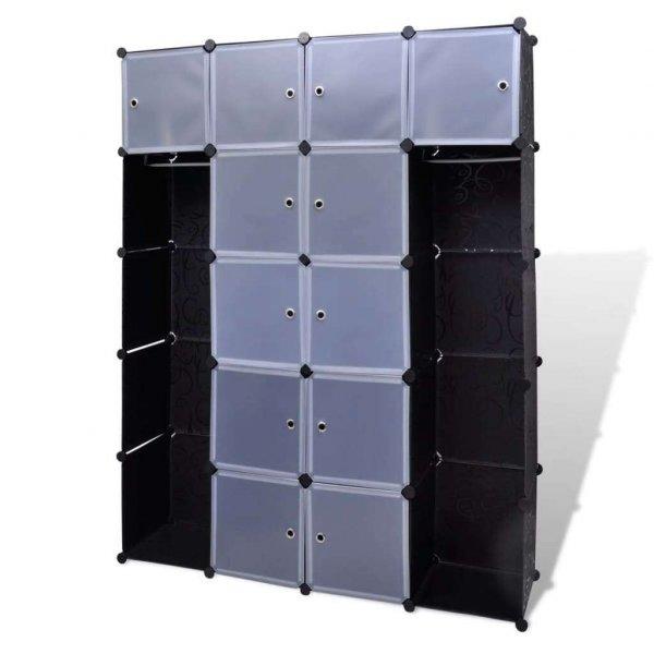 Moduláris szekrény 14 tárolórekesszel fekete és fehér 37 x 146 x 180,5 cm