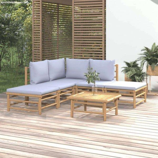 vidaXL 6 részes bambusz kerti ülőgarnitúra világosszürke párnákkal