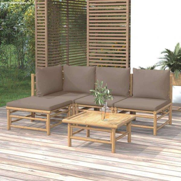 vidaXL 5 részes bambusz kerti ülőgarnitúra tópszínű párnákkal