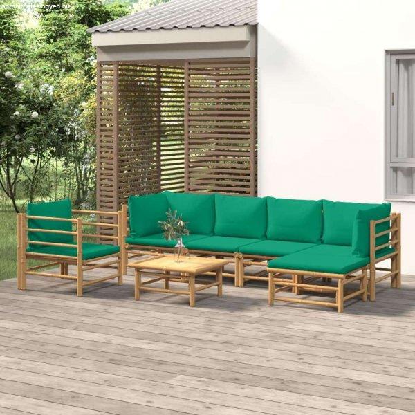 vidaXL 7 részes bambusz kerti ülőgarnitúra zöld párnákkal