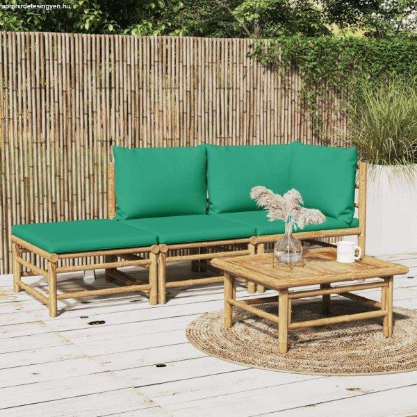 vidaXL 3 részes bambusz kerti ülőgarnitúra zöld párnákkal