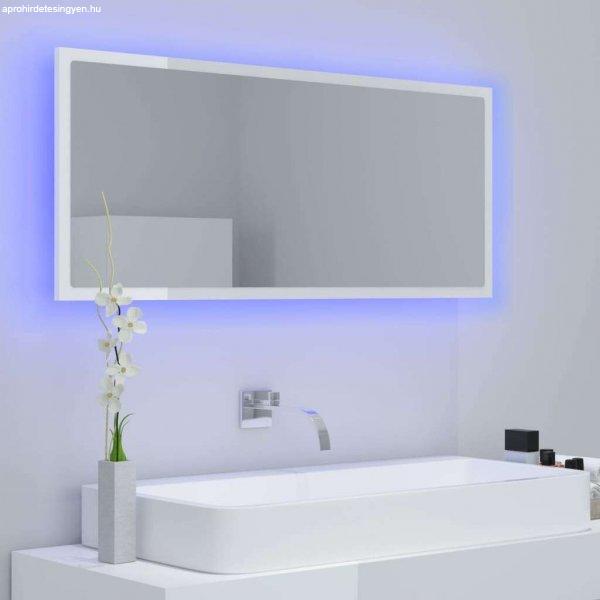Magasfényű fehér led-es fürdőszobai tükör 100 x 8,5 x 37 cm