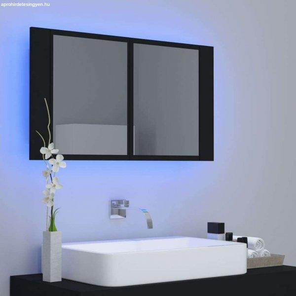 Fekete led-es tükrös fürdőszobaszekrény 80 x 12 x 45 cm