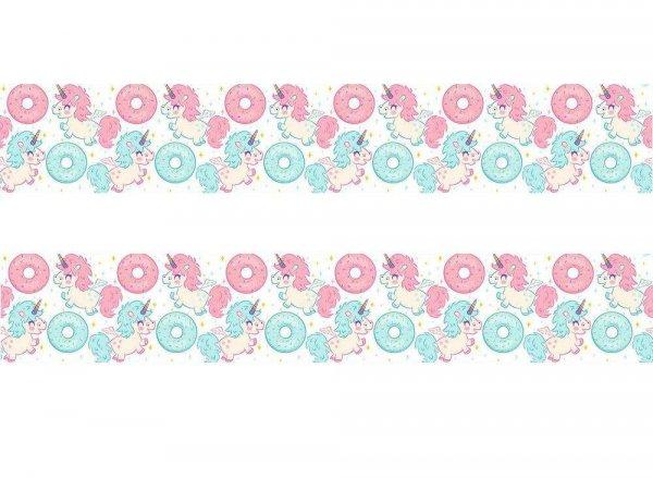 Egyszarvú és fánkos türkizkék-rózsaszín bordűr, sűrű mintás |  500 
cm x 14 cm - Best4Baby magyar gyerekszoba falmatrica