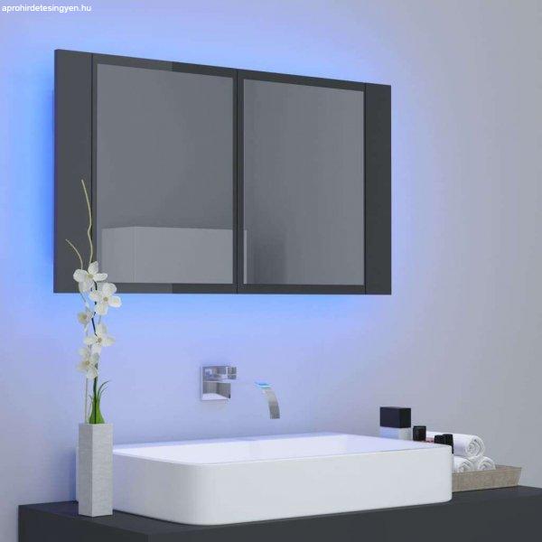 Magasfényű szürke led-es tükrös fürdőszobaszekrény 80x12x45 cm